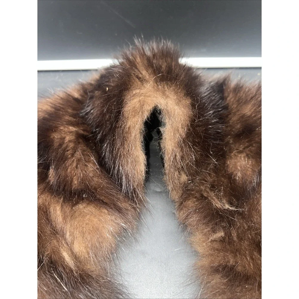 VTG Genuine Mink Fur Collar Brown Lined w/ Hook & Eye Closure 1960s 28